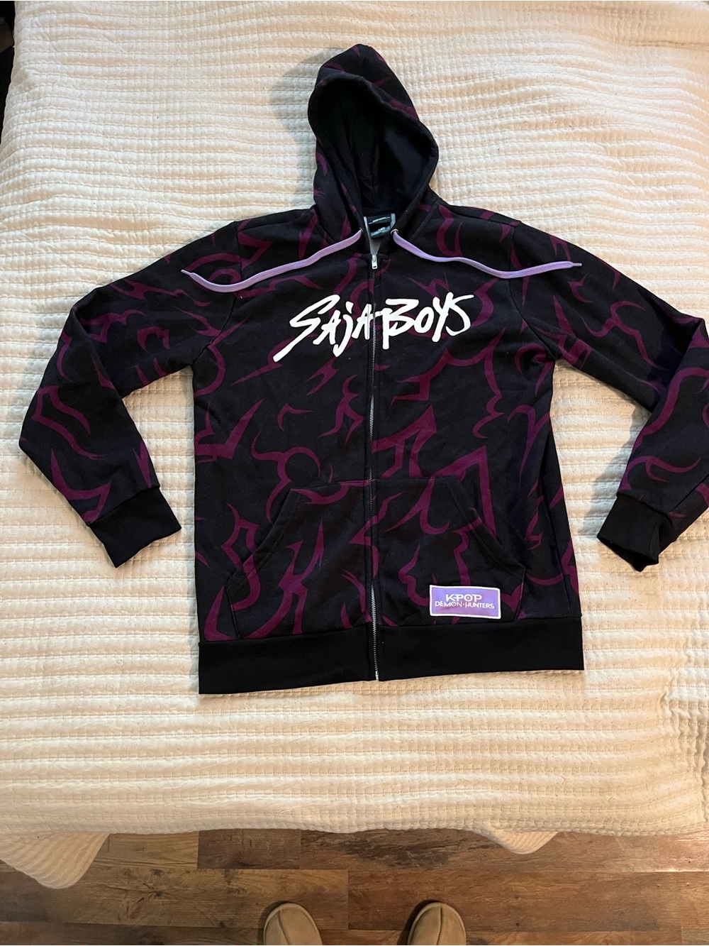 Hot Topic Black & Purple Graphic Zip Hoodie for Kids - SAJATBOYS Logo
